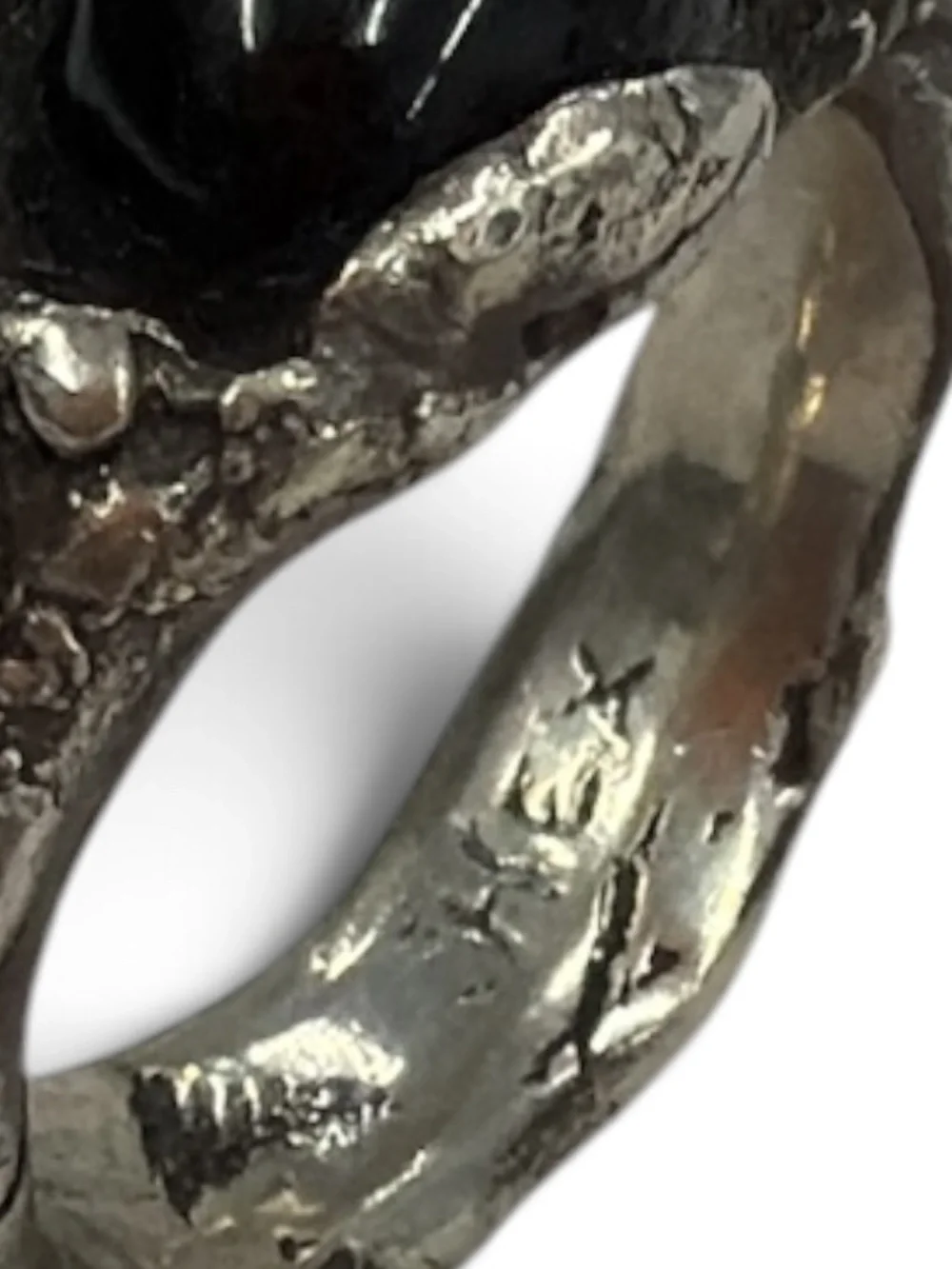 Gaspard Hex Paris 925 Sterling Silver Black Onyx Sculptural Ring Size 10.25